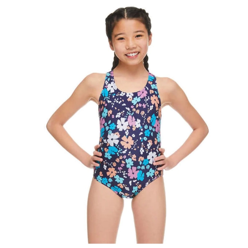 Speedo Floral Kids Swimwear - Blue and Pink
